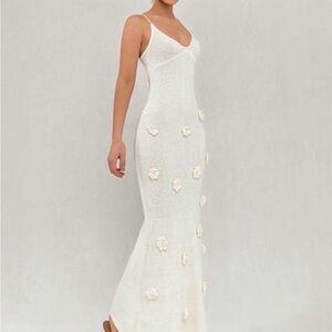 White Floral Knitted Embellished Maxi Dress (Meshki Dupe)